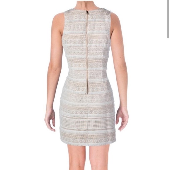 Vince Camuto Ivory Cream Lace Fringe Sheath Dress Sleeveless Career Sz 6 - Picture 13 of 14
